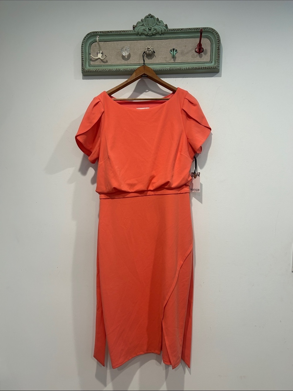 Kensie Coral Women's Blouson Waist short sleeve Dress 12 new w tags